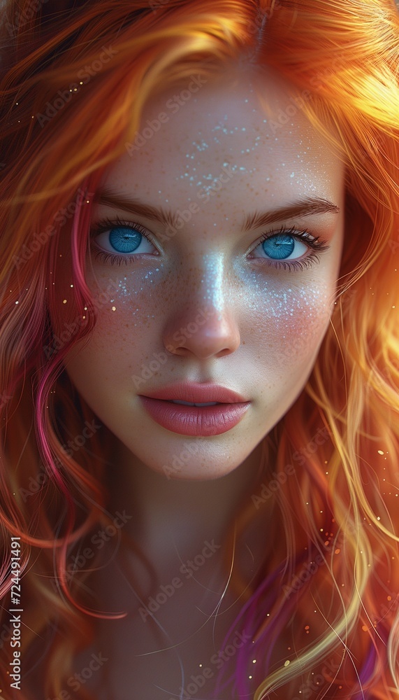 Colorful Creativity: Dynamic Illustration of Character with Multicolored Hair
