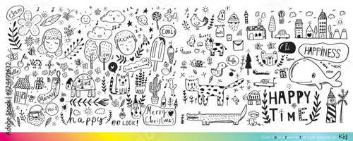 Vector illustration of Doodle cute for kid  Hand drawn set of cute doodles for decoration Funny Doodle Hand Drawn  Summer  Doodle set of objects from a child s life Cute animal