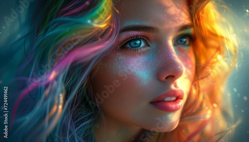 Colorful Creativity  Dynamic Illustration of Character with Multicolored Hair