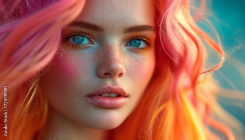 Colorful Creativity: Dynamic Illustration of Character with Multicolored Hair