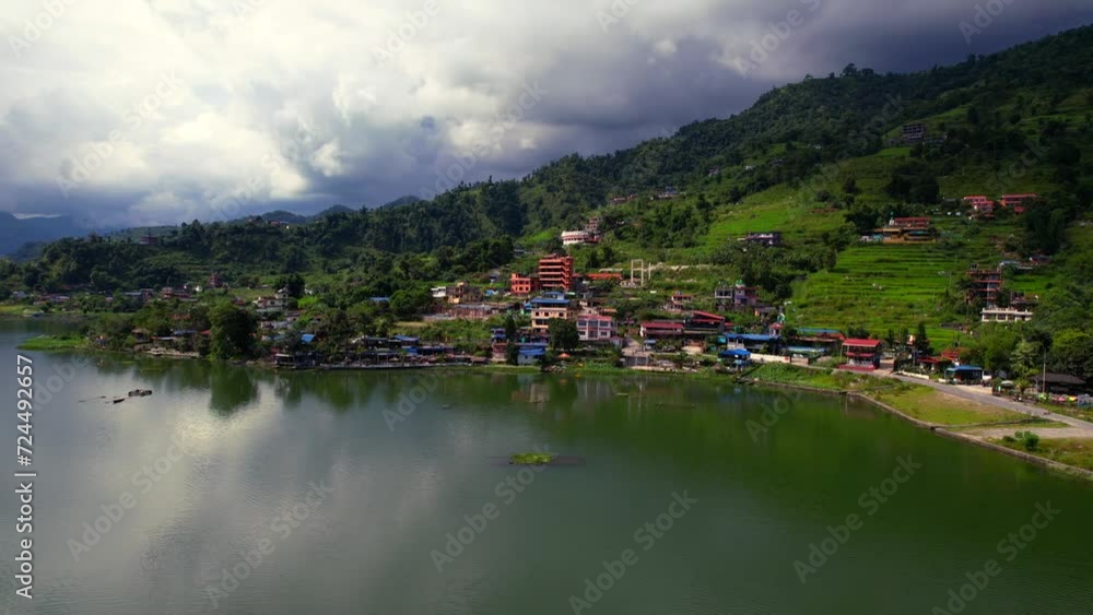Stunning aerial view of a village on Phewa lakeside at the foothills of the Annapurna mountain in Pokhara, Nepal Stunning aerial view of a village on Phewa lakeside at the foothills of the Annapurna mountain in Pokhara, Nepal