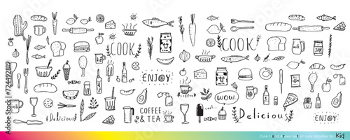 Food doodles,Foods doodles hand drawn sketchy vector symbols and objects