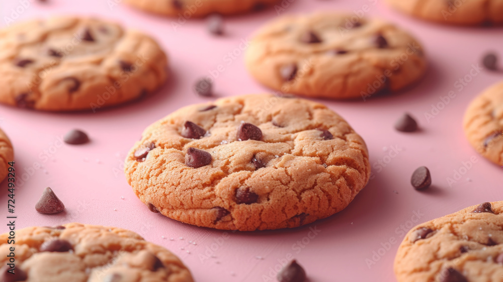 Freshly Baked Cookies Scattered Artistically on Pink Surface