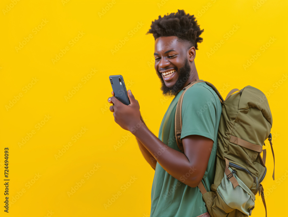 happy black man with mobile phone happy black man with mobile phone