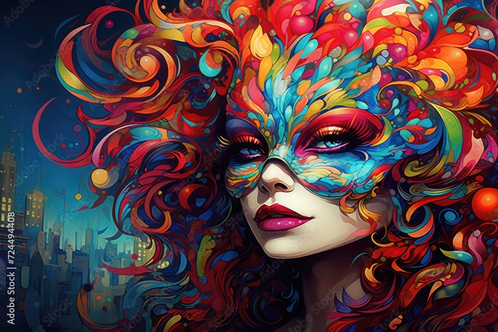 Vibrant Masquerade: Artistic Vision of Urban Carnival Beauty Generative AI Vibrant Masquerade: Artistic Vision of Urban Carnival Beauty Generative AI