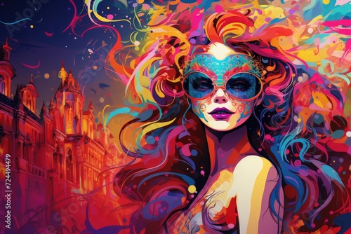 Vibrant Masquerade: Artistic Vision of Urban Carnival Beauty Generative AI © Gelpi