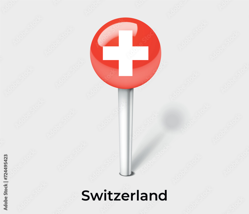 Fototapeta premium Switzerland country flag pin map marker