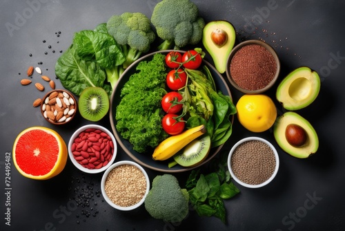 Healthy food. Healthy eating background. Fruits, vegetables, clean food. © Wayu