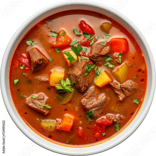 Gulaschsuppe with hearty German goulash soup isolated on transparent background. PNG