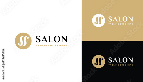 Golden Initial Letter S SS with Modern Circle For Luxury Elegant Beauty Logo Design