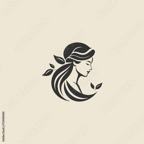 Beautiful women and leaves logo design vector template