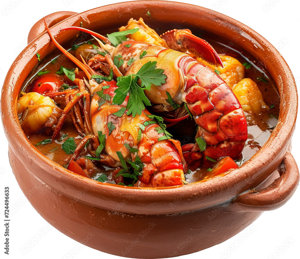 Lobster in Armoricaine sauce isolated on transparent background. PNG