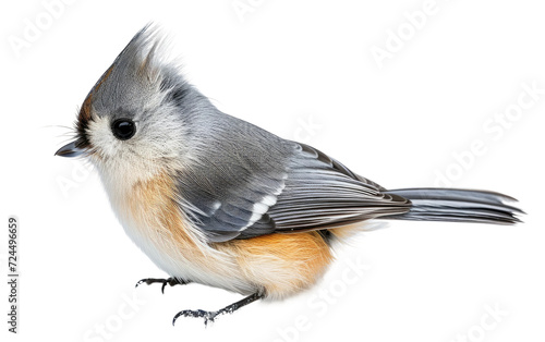 A Ballet of Tufted Titmice Among Branches Isolated on Transparent Background.