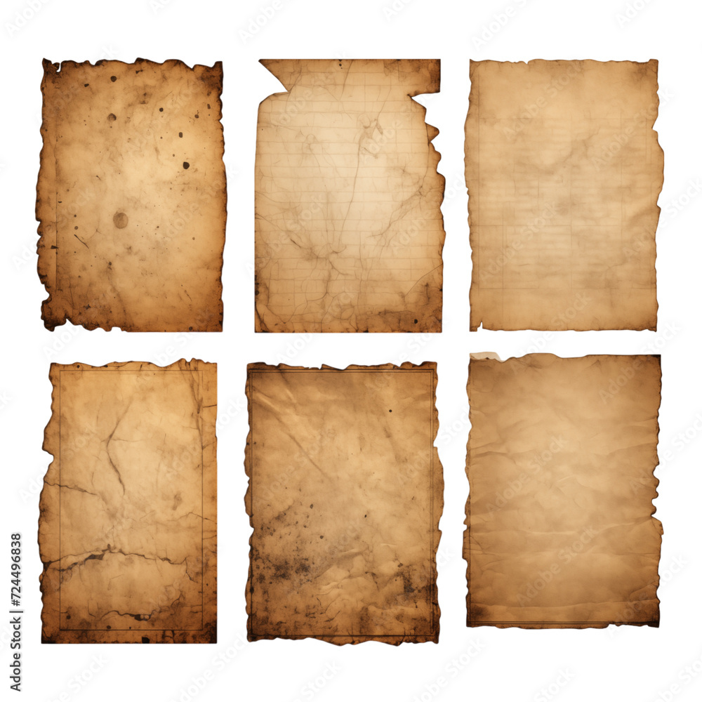 Realistic burned paper texture isolated on transparent background
