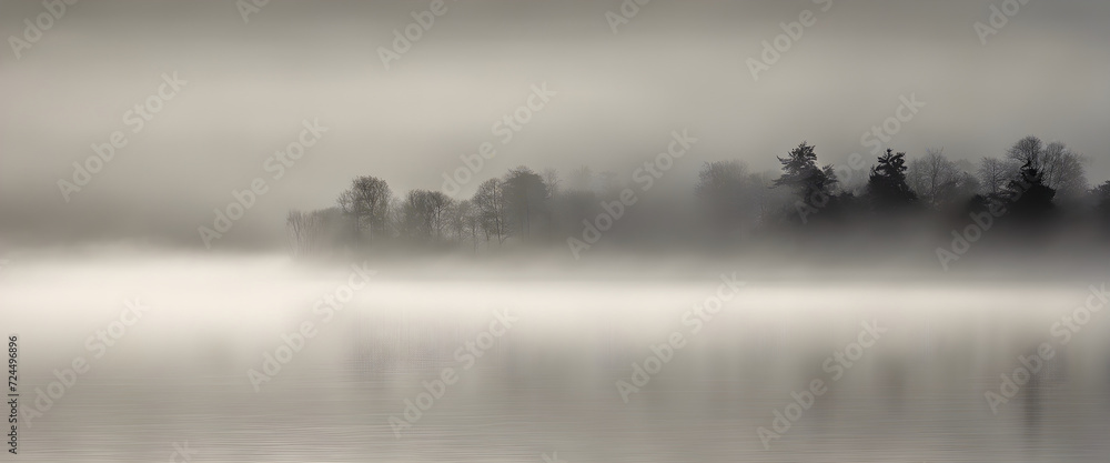 Morning Fog Elegance: Captivating Image of Sunshine Piercing Through Foggy Ambiance.