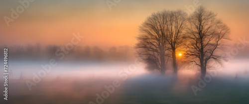 Morning Fog Elegance  Captivating Image of Sunshine Piercing Through Foggy Ambiance.
