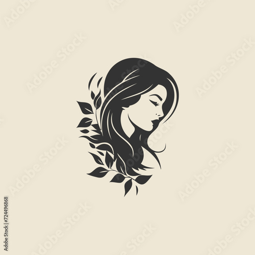 Beautiful women and leaves logo design vector template