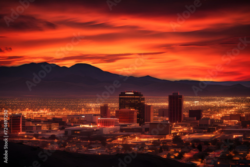 Dusk Descending Over the Dynamic Skyline of El Paso, Texas – A Symphony of Urban Architecture and Nature photo