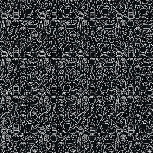 Seamless food pattern. Doodle food background