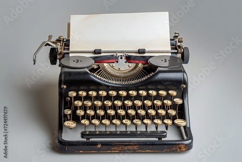 Generative AI, Vintage typewriter with old paper, blank paper mockup, retro machine technology, copy space