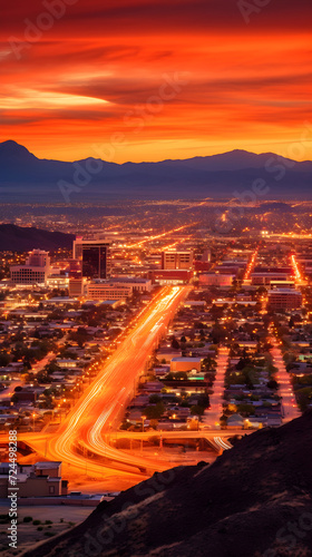 Dusk Descending Over the Dynamic Skyline of El Paso, Texas – A Symphony of Urban Architecture and Nature
