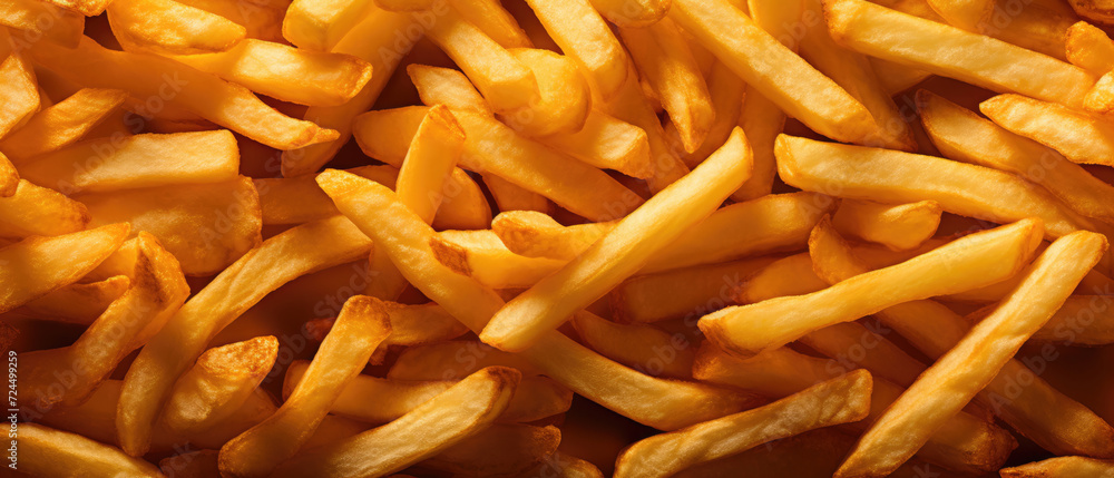 french fries background texture, street fast food. Horizontal banner french fries background texture, street fast food. Horizontal banner