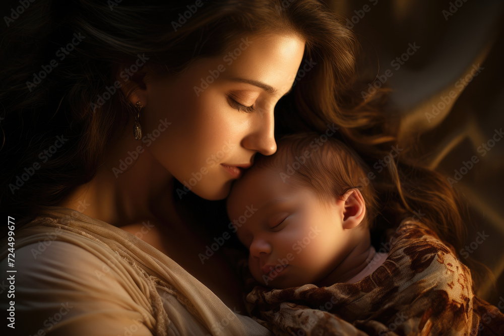 Loving mother hugging newborn baby