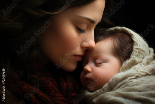 Loving mother hugging newborn baby