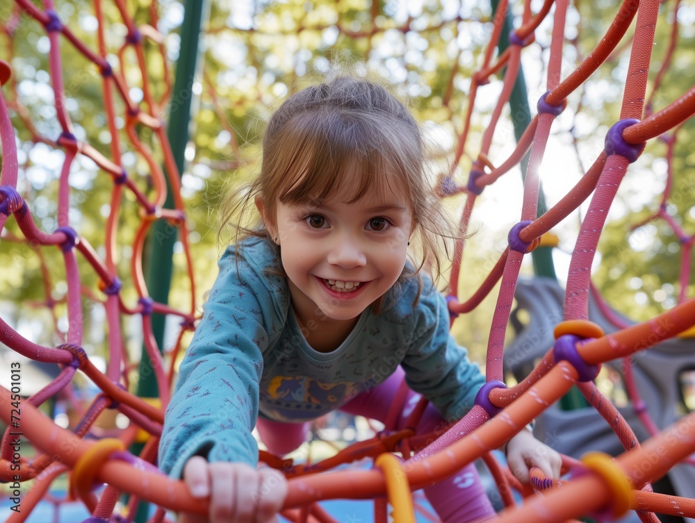 Child climbing on playground equipment. Child climbing on playground equipment.