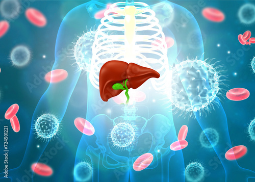 Human liver virus infection. 3d illustration..