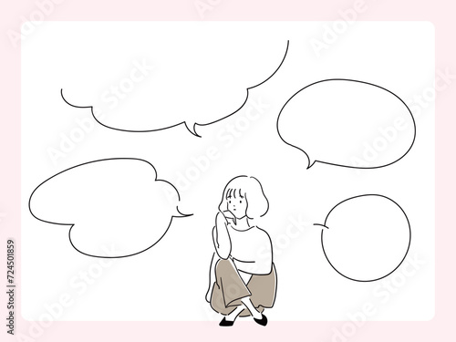 吹き出しと若い女性
