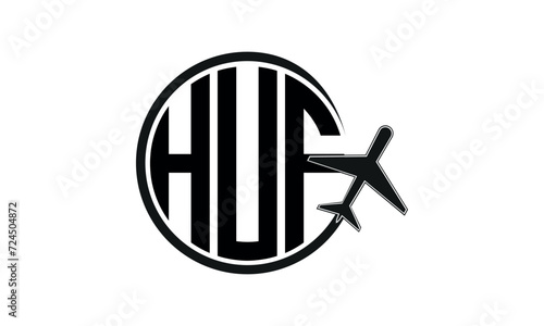 HUF three initial letter circle tour & travel agency logo design vector template. hajj Umrah agency, abstract, wordmark, business, monogram, minimalist, brand, company, flat, tourism agency, tourist