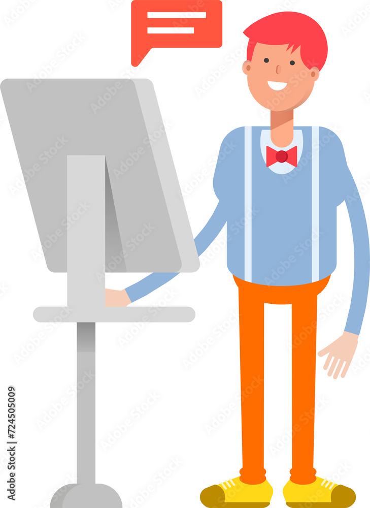 Male Character Working on Computer
