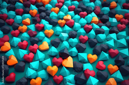 background of hearts in peach red and blue shades polygonal style concept valentine's day