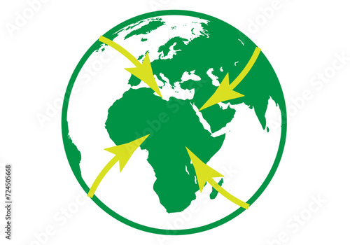 Icono verde de planeta tierra con flechas de reutilizar. o reciclar.
