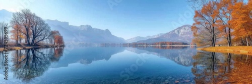 Beautiful photo of a mountain lake backgroud for background © olegganko