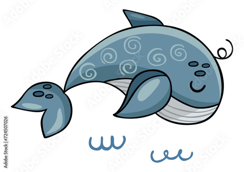 Funny whale in doodle style