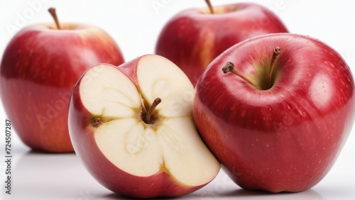 piece of red apples on white background in close up photo