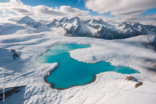 Glacial Lakes Aerial ViewAerial drone shots of serene glacial lakes surrounded by snow-capped mountains