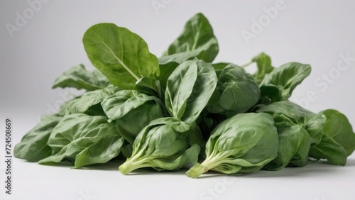 fresh spinach leaves with white backgorund in close up photo