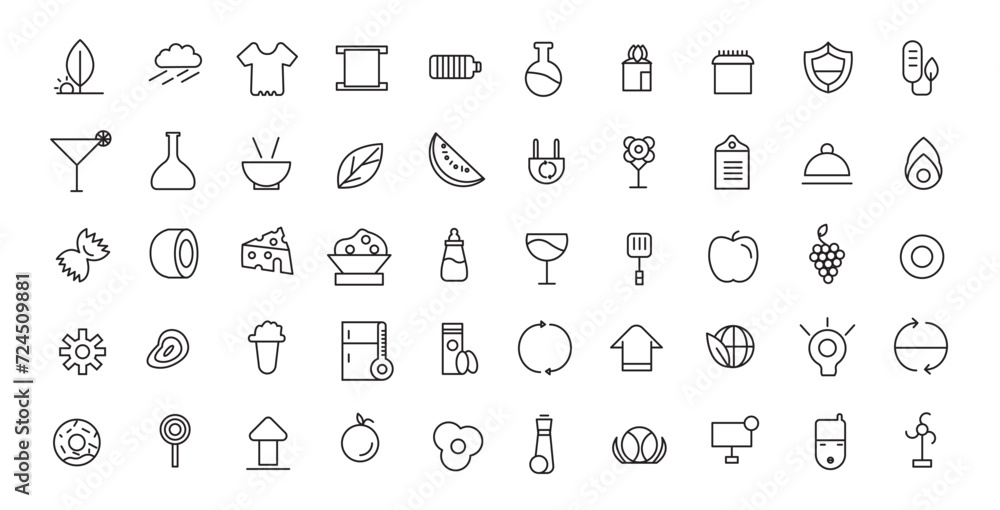 Food and restaurant service icons set eco equipment collection