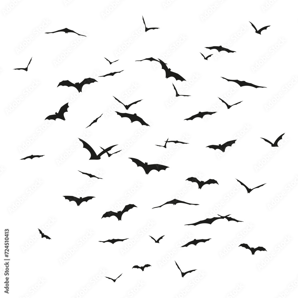 Crowd of flying bats on transparent background. Isolated vector and PNG ...