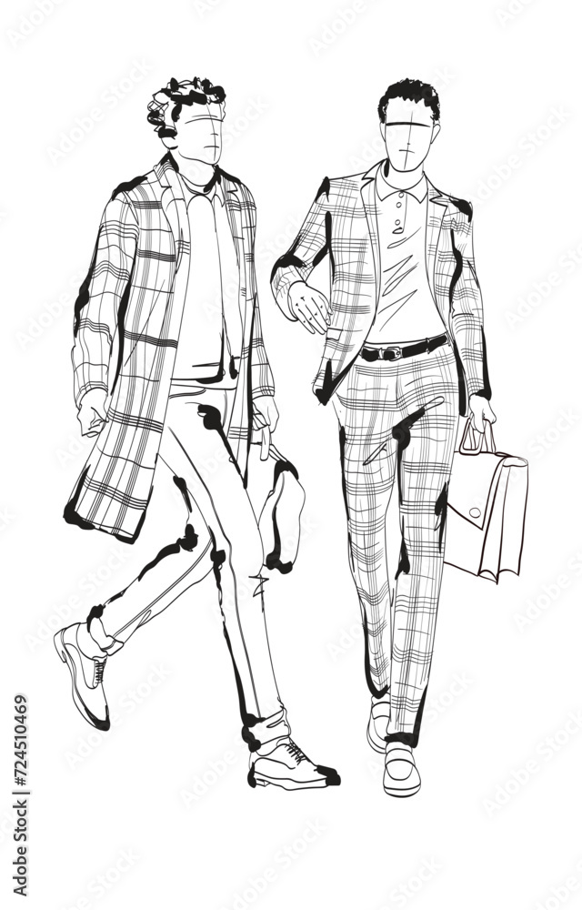 Fashion man set. Sketch of a fashion man in a jacket on a white background. Autumn man. Street style Fashion man set. Sketch of a fashion man in a jacket on a white background. Autumn man. Street style