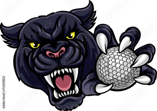 A panther cougar or jaguar cat animal sports mascot holding golf ball