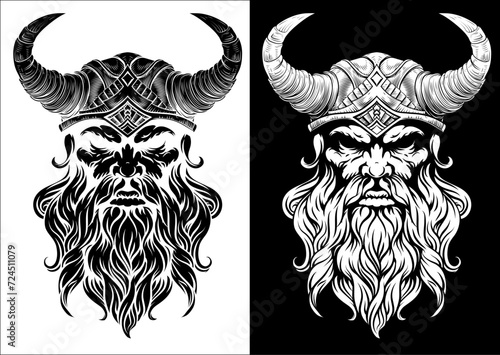A Viking warrior or barbarian gladiator man mascot face looking strong wearing a helmet. In a retro vintage woodcut style.