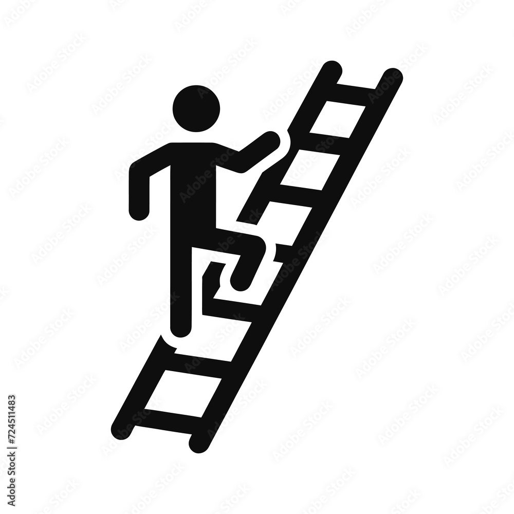 Person climbing a ladder icon, man crawls up the stairs, stick figure icon people Person climbing a ladder icon, man crawls up the stairs, stick figure icon people