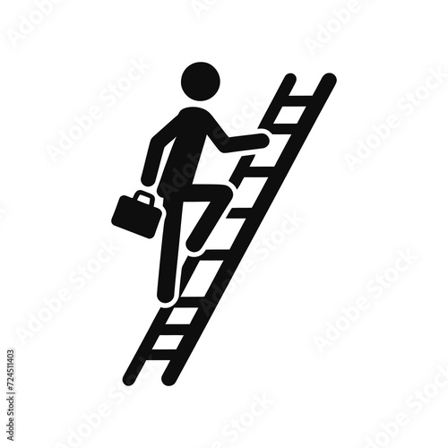 Person climbing a ladder icon, man crawls up the stairs, stick figure icon people