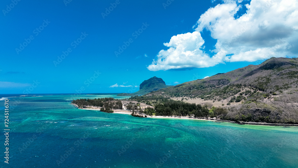 Aerial View of Tropical Beach and Lagoon in Mauritius