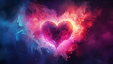 Heart in fire, Valentine day background. Created with Ai