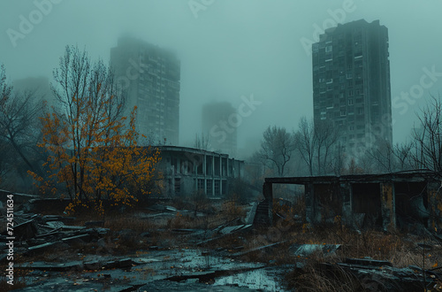 Abandoned city after the flood, generative ai © ketkata